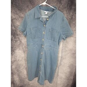 Liz Claiborne Denim Dress Women 14 Blue‎ Button Up Pockets